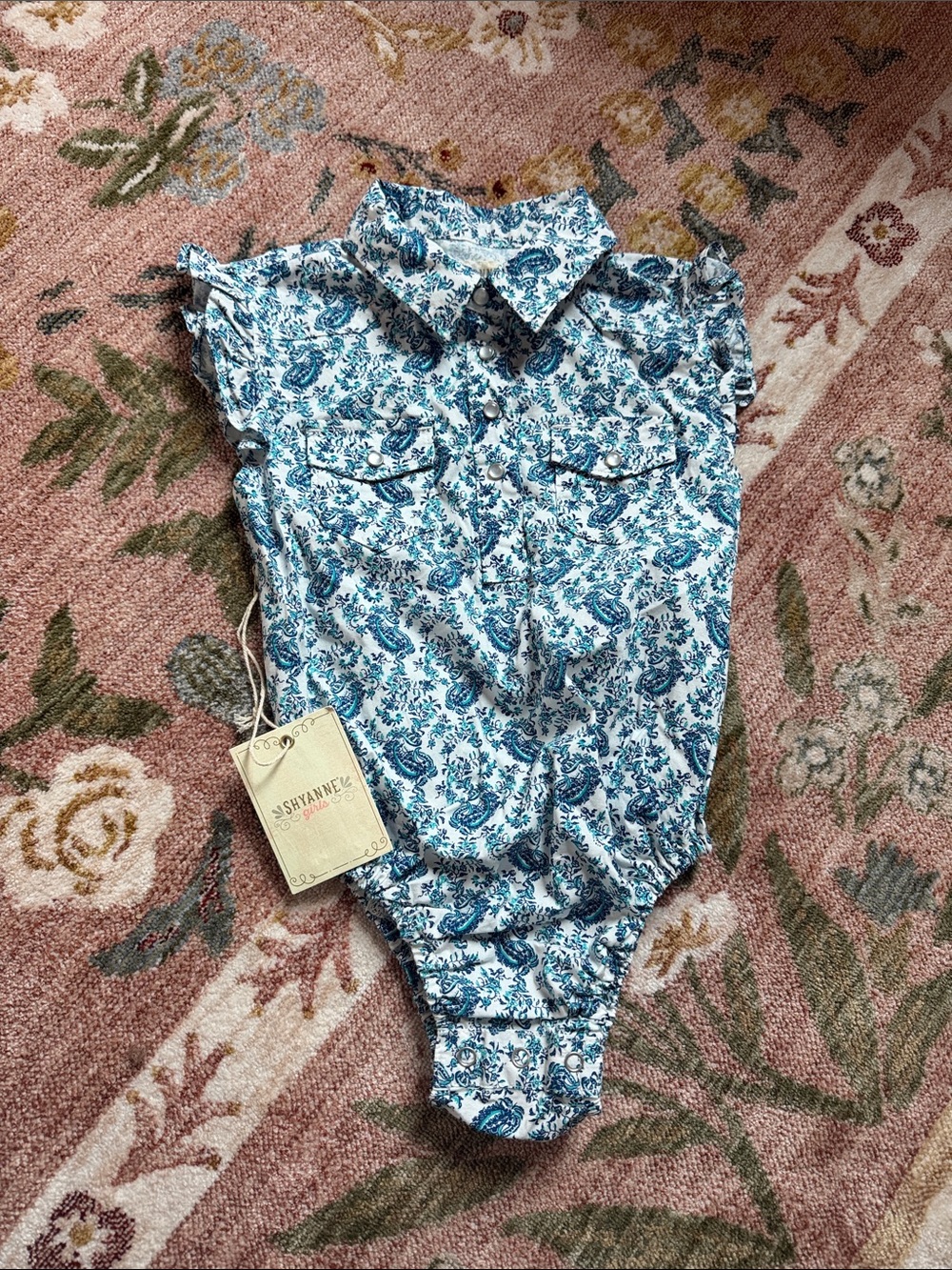 Shyanne White and Blue Floral Button-Front Kids One-Piece